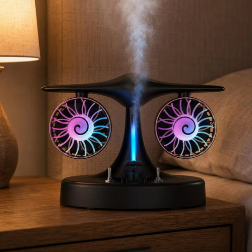Desktop Creative Airplane Turbine Engine Fan Office Silent Fan Dual Turbine with Colorful Lights Gentle Breeze Design